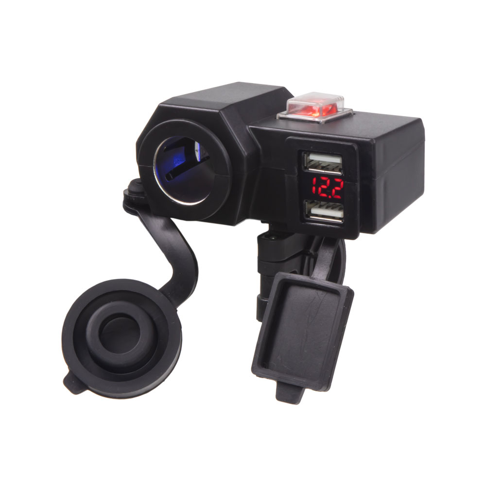 Nabíječka USB STU 34701 s voltmetrem a CL zásuvkou na motocykl - pomačkaný a roztržený obal
