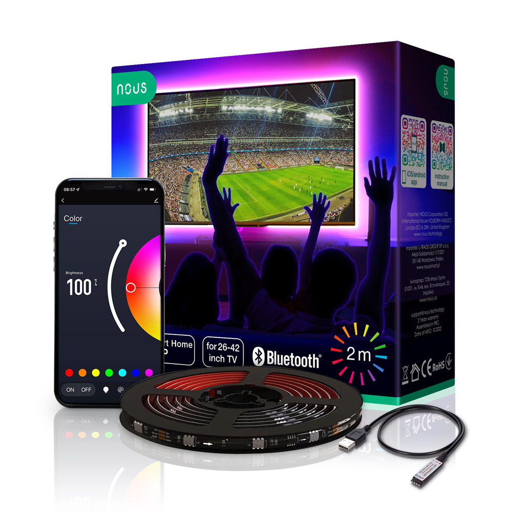 Smart LED pásek 5V 20LED/m IP44 5W RGB NOUS F7 2m Bluetooth Tuya - rozbaleno - poškozený obal