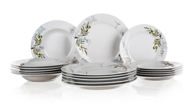 Sada jídelní BANQUET Olives - rozbaleno - JEN 4x dezertní talíře, 4x hlubokých talířů, 2x velké talí