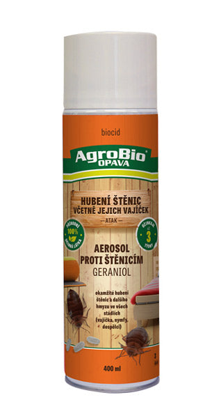 Sprej proti štěnicím AGROBIO Atak Geraniol 400ml - rozbaleno // prasklé/přelepené víčko