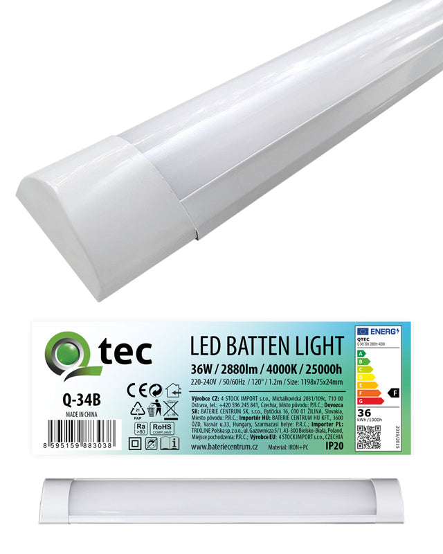 Svítidlo pod linku QTEC Q-34B 36W LED BATTEN LIGHT - rozbaleno - mírně vykřivený konec světla