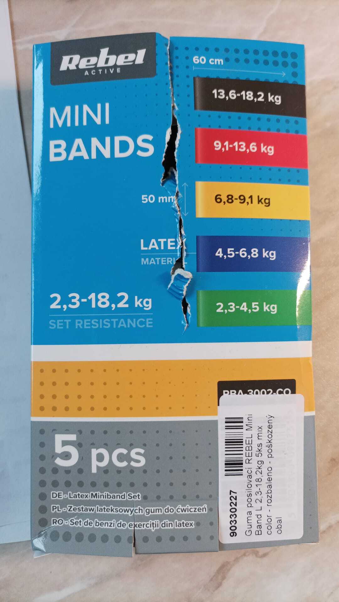 Guma posilovací REBEL Mini Band L 2,3-18,2kg 5ks mix color - rozbaleno - poškozený obal